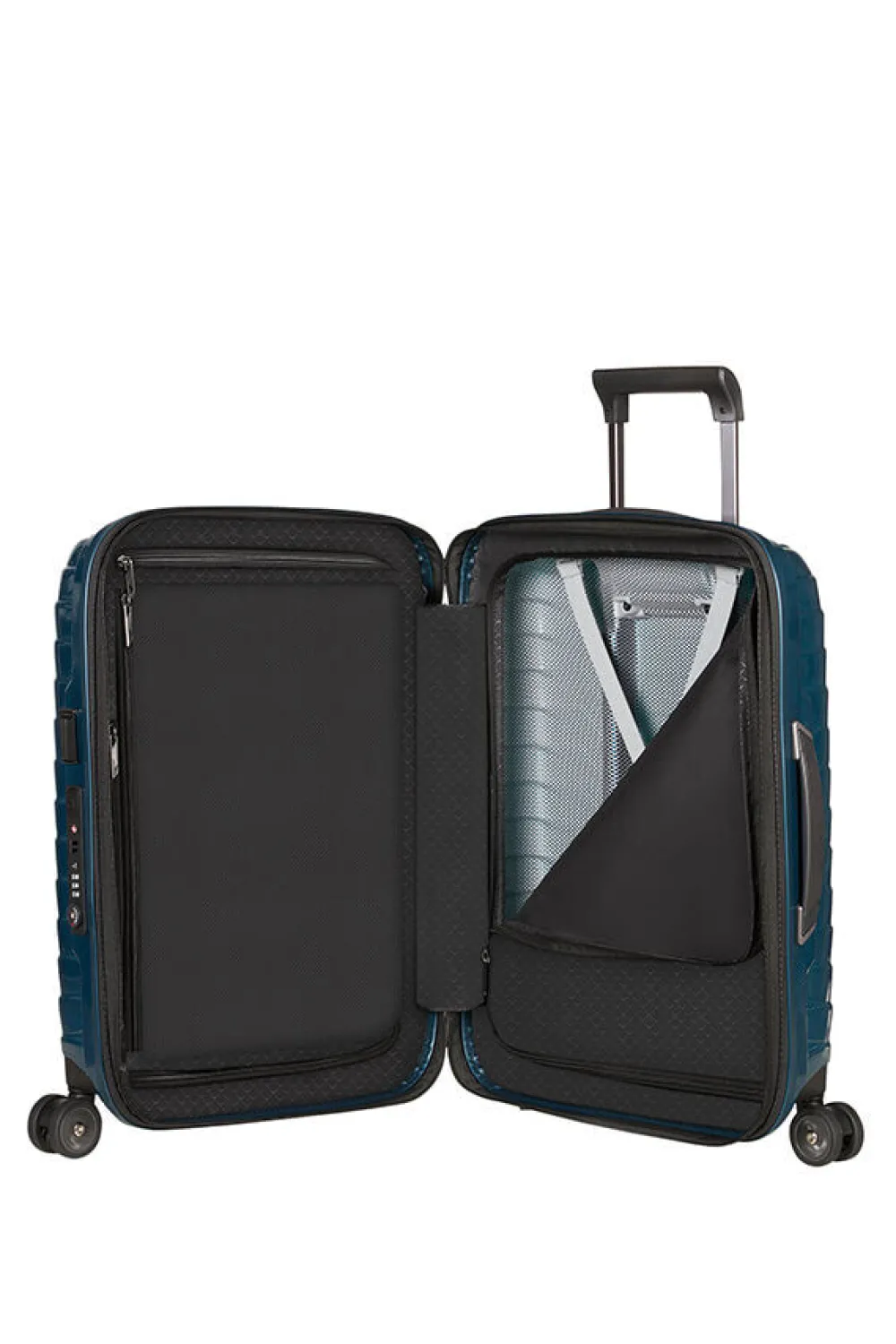 proxis_nelipyrinen_laajen_1-5.webp Samsonite Proxis Nelipyöräinen laajennettava matkalaukku 55cm Petrol Blue Hot