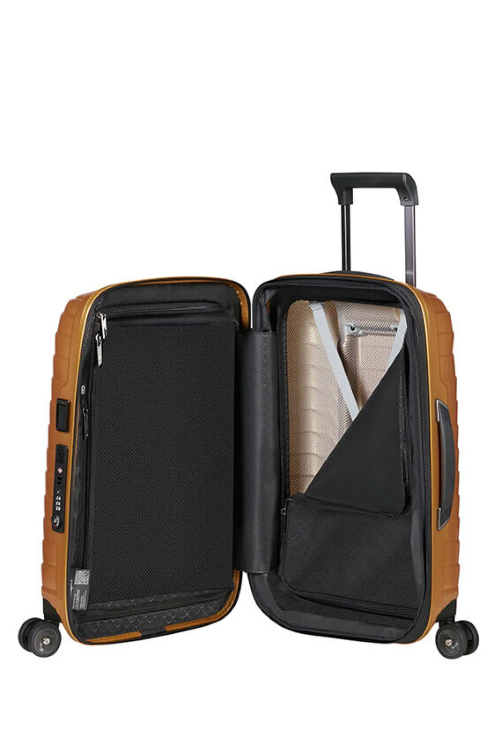 proxis_nelipyrinen_laajen_1-7.webp Samsonite Proxis Nelipyöräinen laajennettava matkalaukku 55cm Honey Gold New